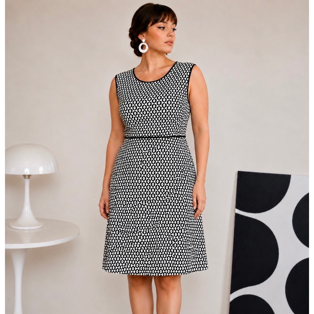 J.Crew Eyelet Fit Flare Dress Size 12 Cotton Black Ivory Sleeveless Party Church